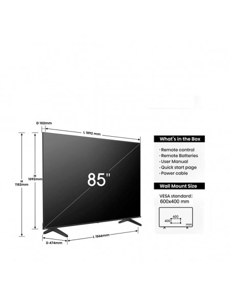 Hisense 85" UHD Smart TV HDR 85A6N